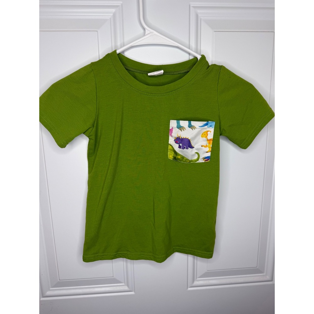 Kids Green Dinosaur Pocket T-Shirt Short Sleeve Cotton Blend Size 2T